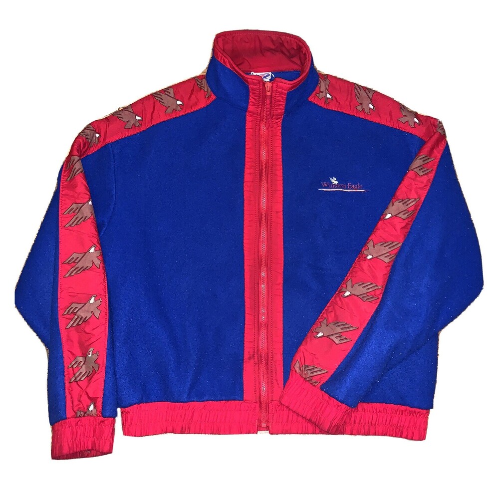 Vintage 90s Winston Eagle Fleece Sherpa Blue Jacket Mens XL Racing Nascar Gordon